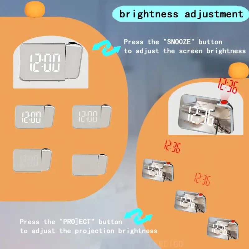 Modern LCD Mirror Projection Alarm Clock